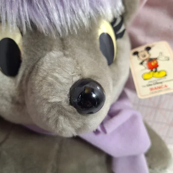 Disney Bianca Plush Mouse Purple Bow 16" Vintage 80s Made in Korea - Picture 16 of 16